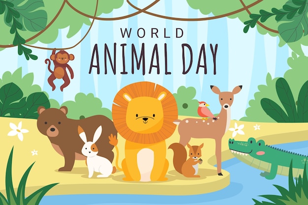 Vector gratuito fondo de diseño plano del día mundial de los animales