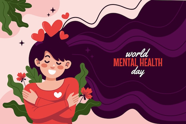 Fondo de diseño plano del día mundial de la salud mental