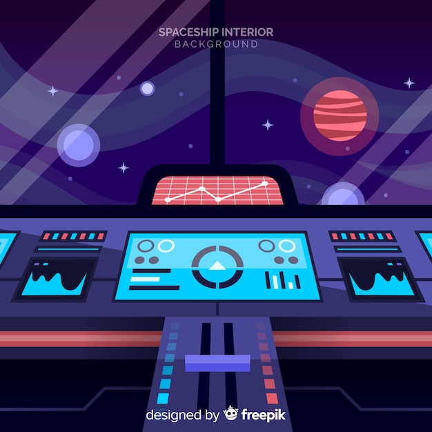 Fondo de diseño plano con diseño interior de nave espacial