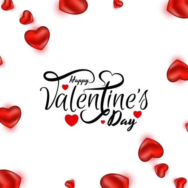 Fondo de diseño de texto de celebración de feliz día de San Valentín con vector de corazones rojos