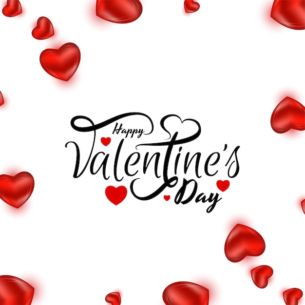 Fondo de diseño de texto de celebración de feliz día de San Valentín con vector de corazones rojos