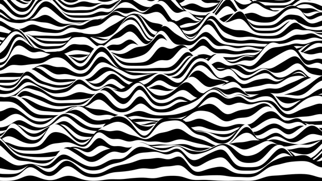 Fondo distorsionado de rayas onduladas en blanco y negro 3D
