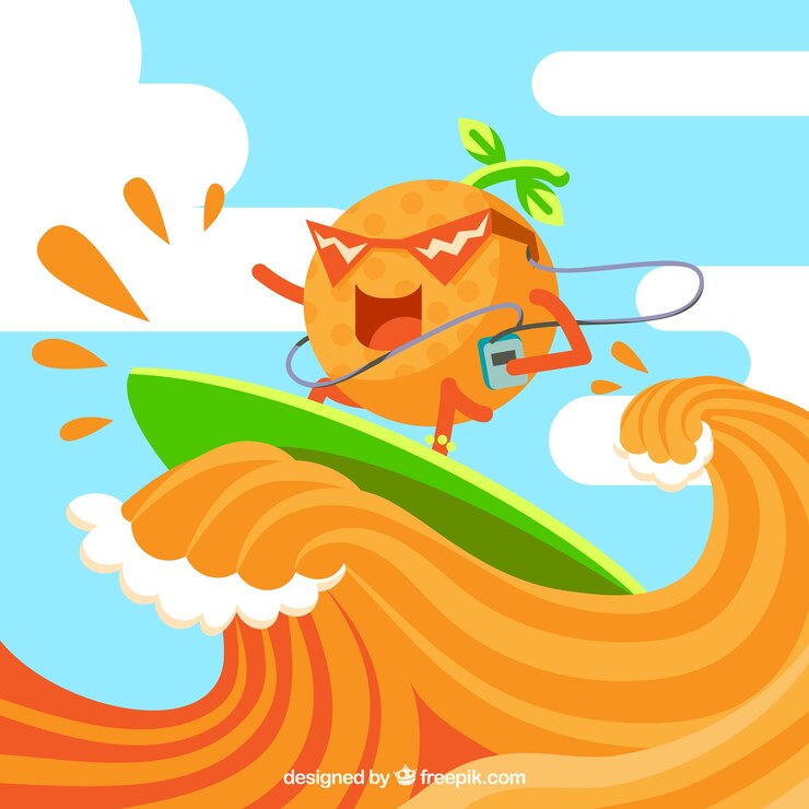 Vector gratuito fondo de divertida naranja haciendo surf
