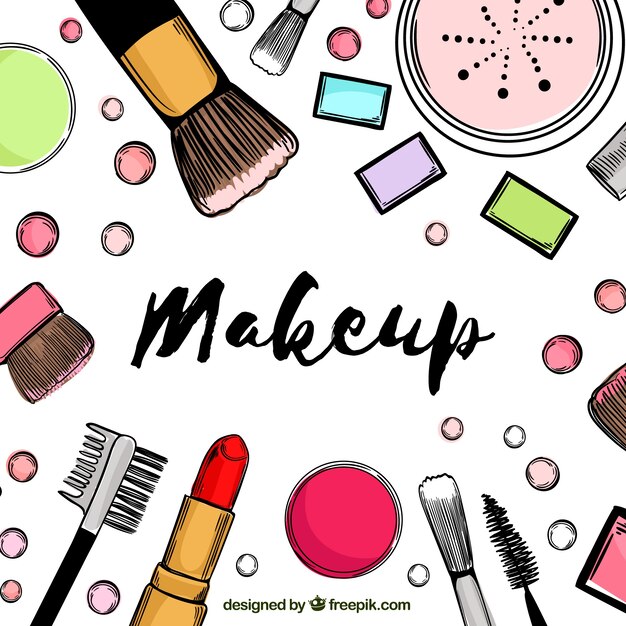 Fondo divertido con cosméticos a mano