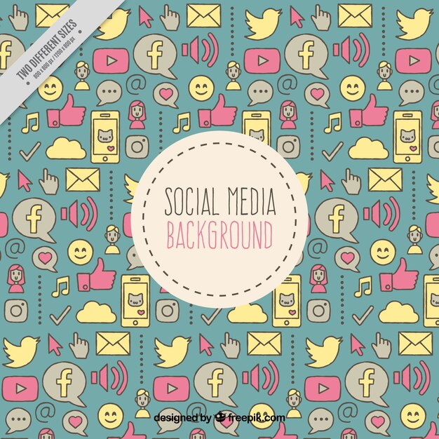 Fondo divertido de elementos de redes sociales 