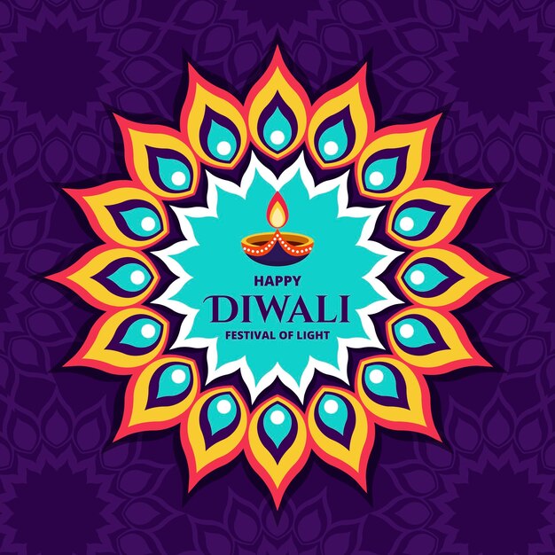 Fondo de diwali de diseño plano con vela
