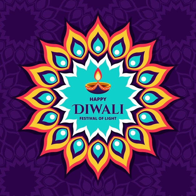 Fondo de diwali de diseño plano con vela