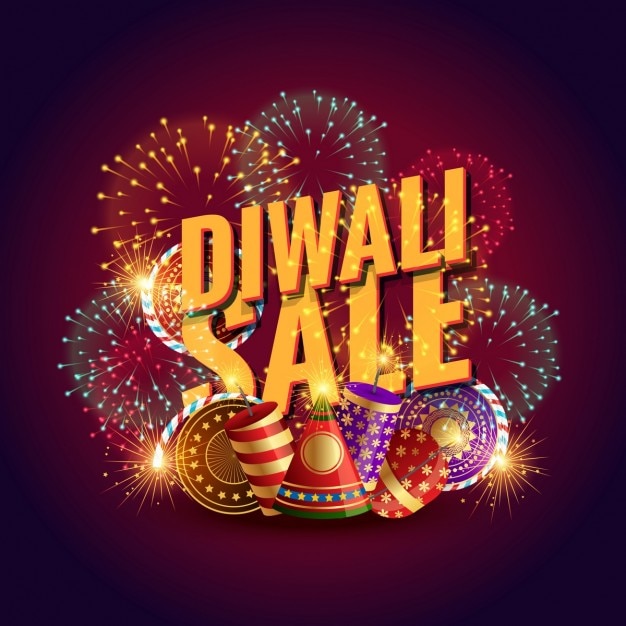 Fondo de diwali de rebajas con elementos y fuegos artificiales