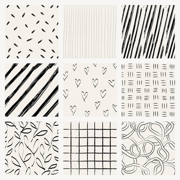 Fondo de Doodle, vector de conjunto de diseño de patrón de tinta