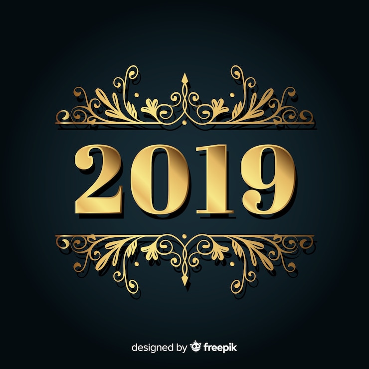 Vector gratuito fondo dorado de año nuevo 2019.
