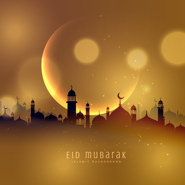 Fondo dorado de ciudad de eid mubarak 