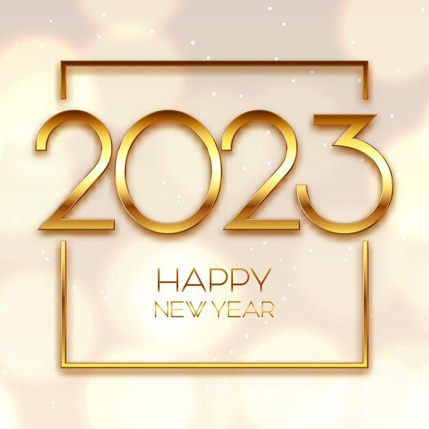 Fondo dorado feliz año nuevo con luces bokeh y números dorados