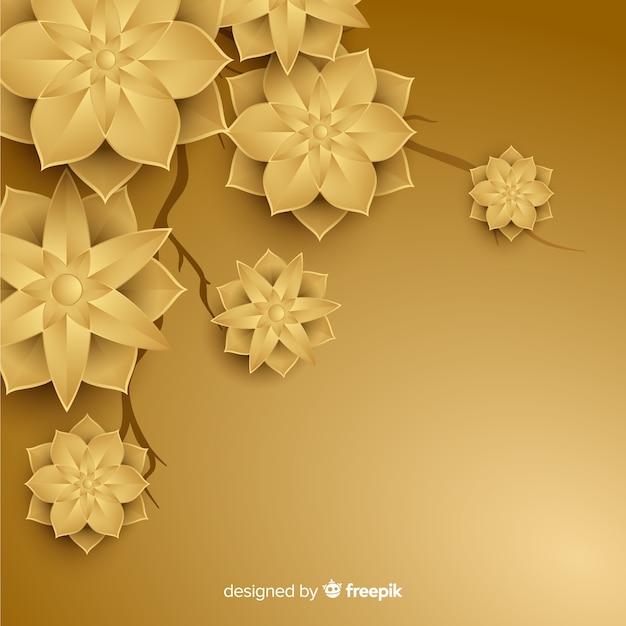 Vector gratuito fondo dorado con flores en 3d