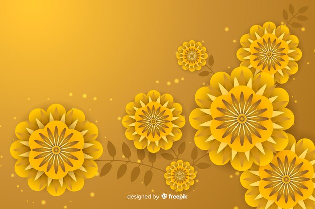 Fondo dorado con flores en 3d