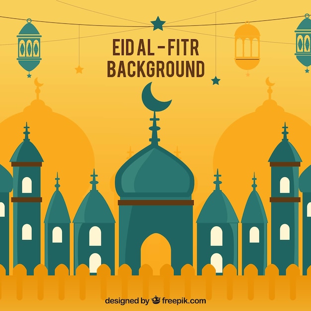 Vector gratuito fondo de eid al fitr con mezquita