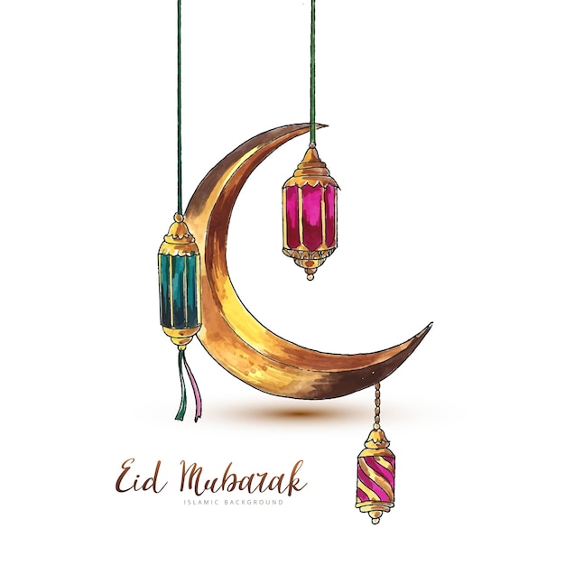 Fondo de eid mubarak con diseño de tarjeta de luna