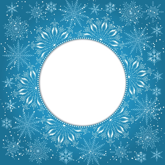 Fondo elegante de la Navidad con los copos de nieve y lugar para el texto. Fondo abstracto del invierno. Ilustración vectorial.