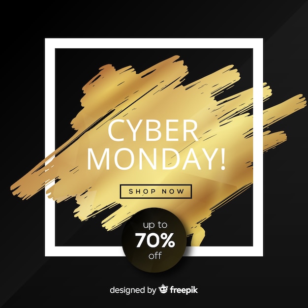 Fondo elegante de rebajas de cyber monday con letras doradas