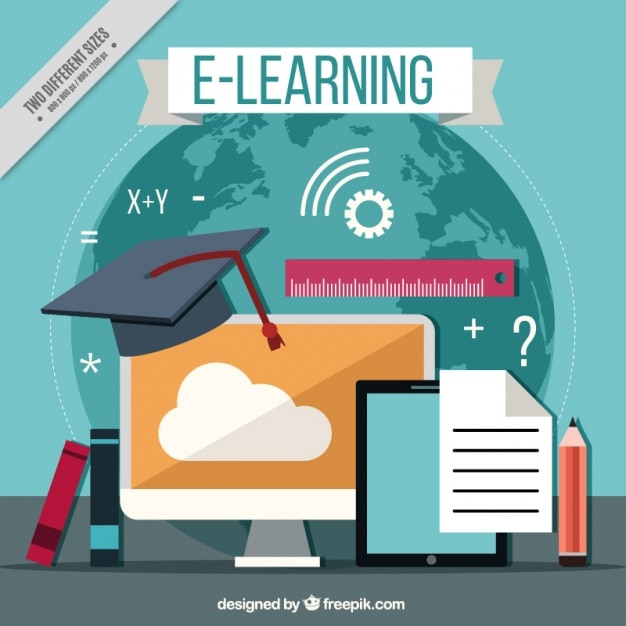 Fondo con elementos de aprendizaje online en diseño plano