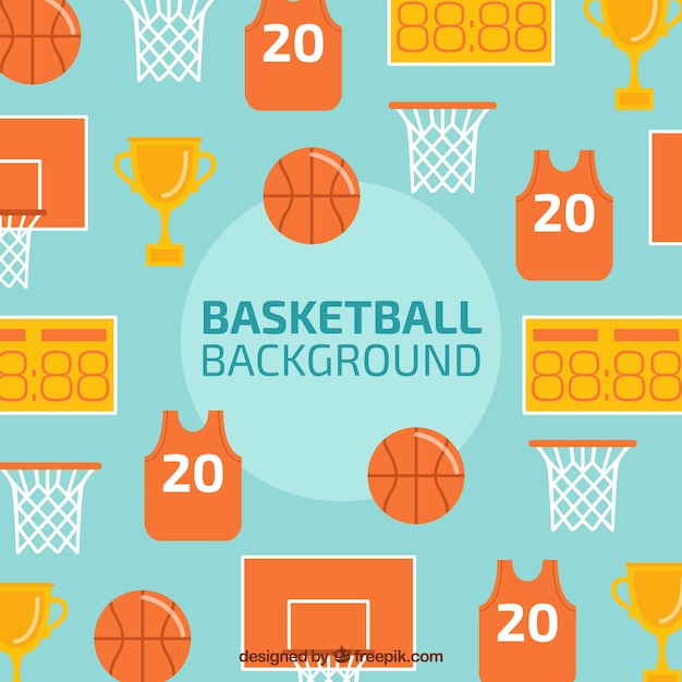 Fondo de elementos de baloncesto en diseño plano