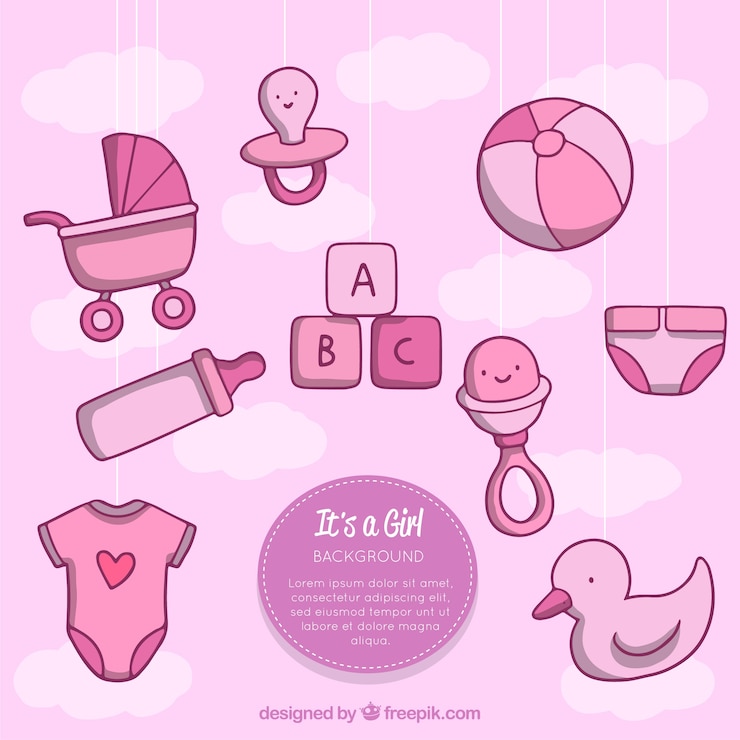 Vector gratuito fondo de elementos de bebé en estilo hecho a mano