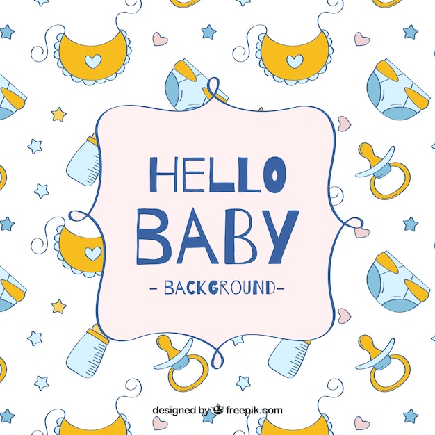Fondo de elementos de bebé en estilo hecho a mano