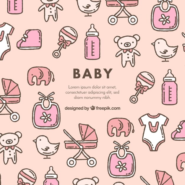 Fondo de elementos de bebé en estilo hecho a mano
