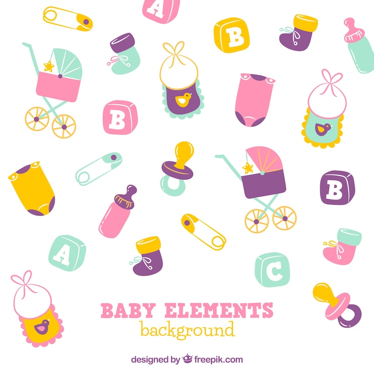 Vector gratuito fondo de elementos de bebé en estilo hecho a mano