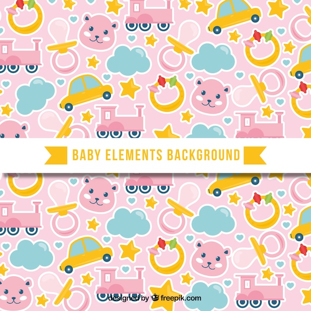 Fondo de elementos de bebé en estilo plano
