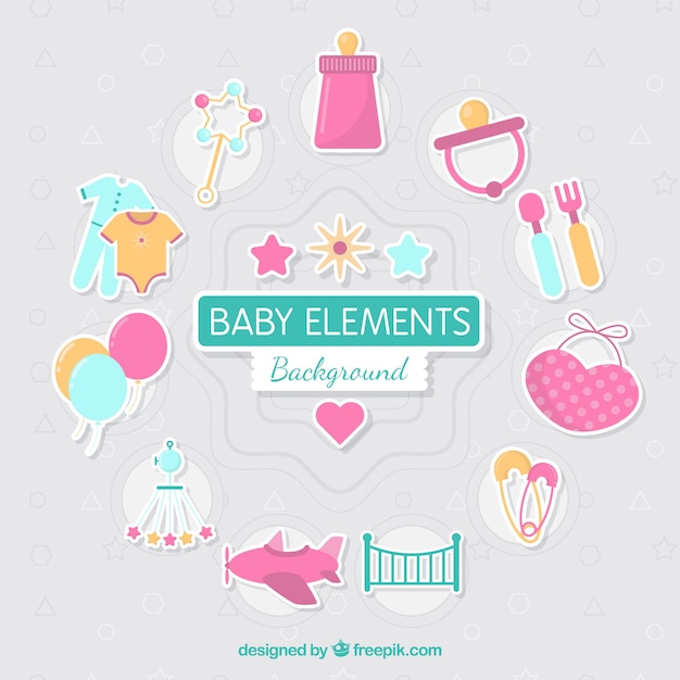 Fondo de elementos de bebé en estilo plano