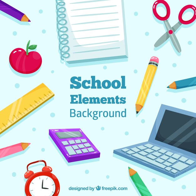 Fondo de elementos de escuela con utensilios educativos