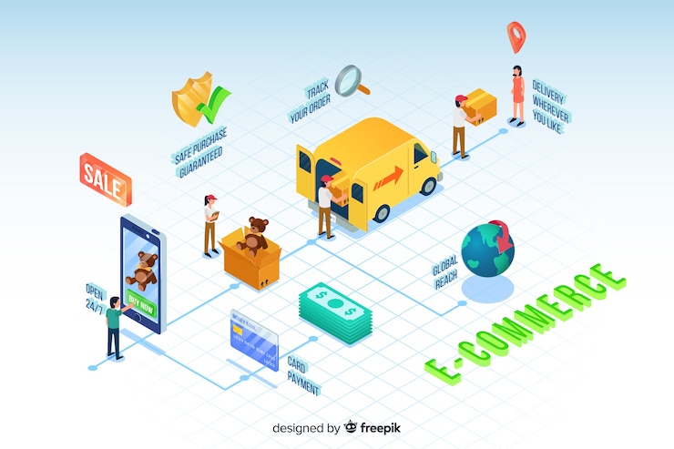 Vector gratuito fondo de elementos isométricos de comercio electrónico