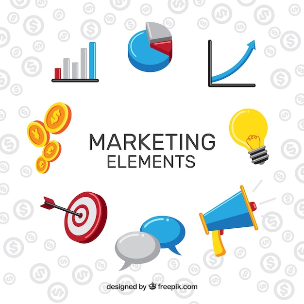 Fondo de elementos de marketing en estilo flat