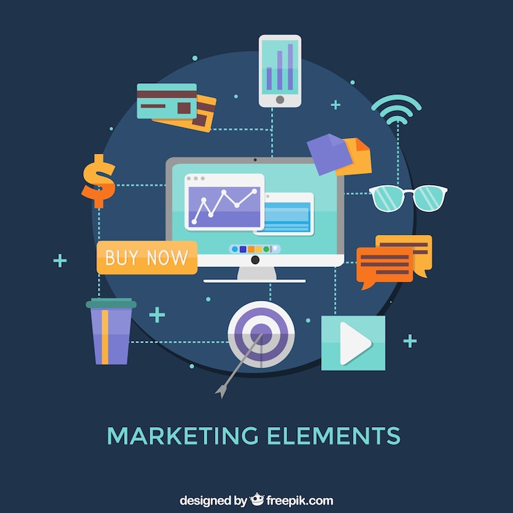 Vector gratuito fondo de elementos de marketing en estilo flat