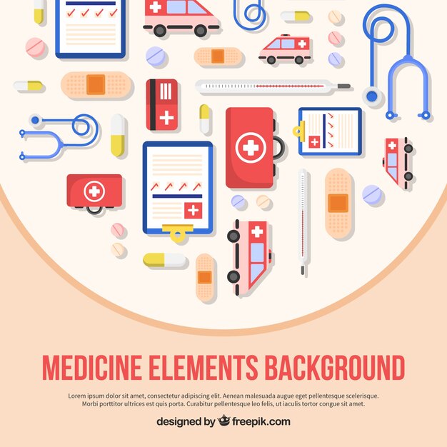 Fondo de elementos de medicina en estilo plano