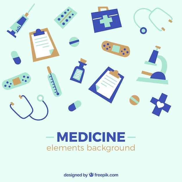 Fondo de elementos de medicina en estilo plano