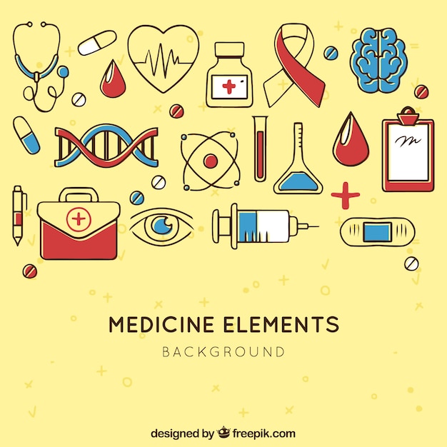 Vector gratuito fondo de elementos de medicina en estilo plano