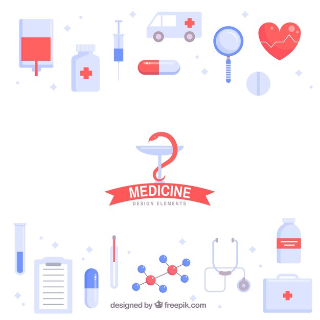 Fondo de elementos de medicina en estilo plano
