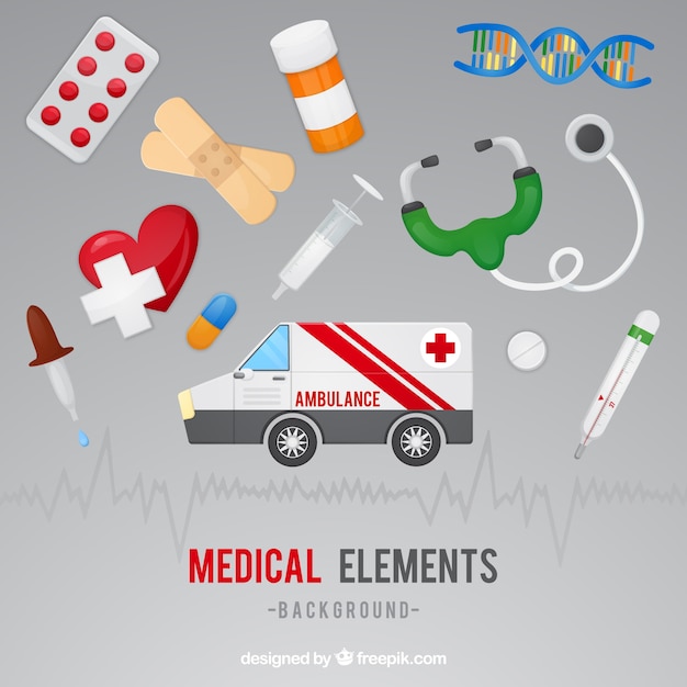 Fondo de elementos de medicina en estilo plano