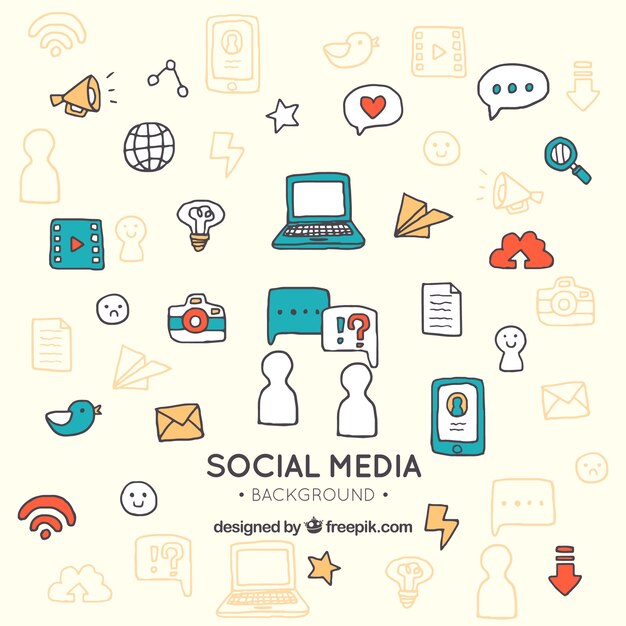 Fondo de elementos de medios de comunicación en estilo hecho a mano