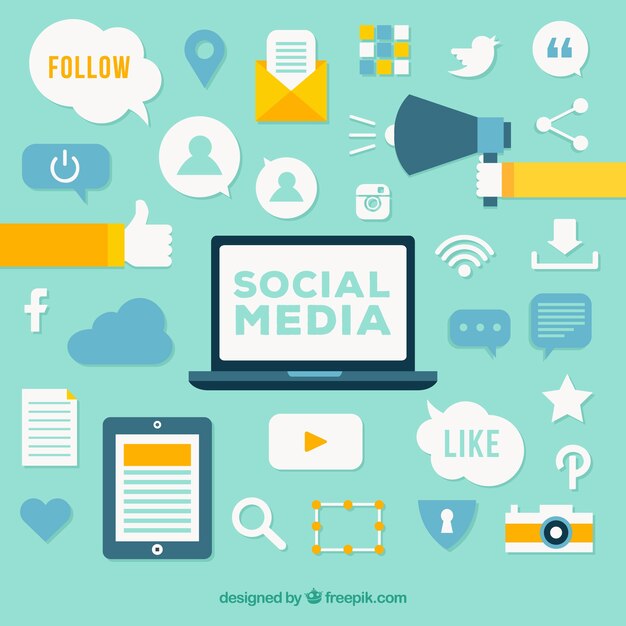 Fondo de elementos de medios de comunicación en estilo plano