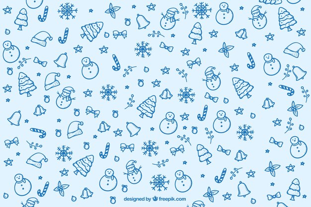 Fondo de elementos navideños dibujados a mano 