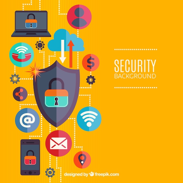 Vector gratuito fondo con elementos de seguridad en internet