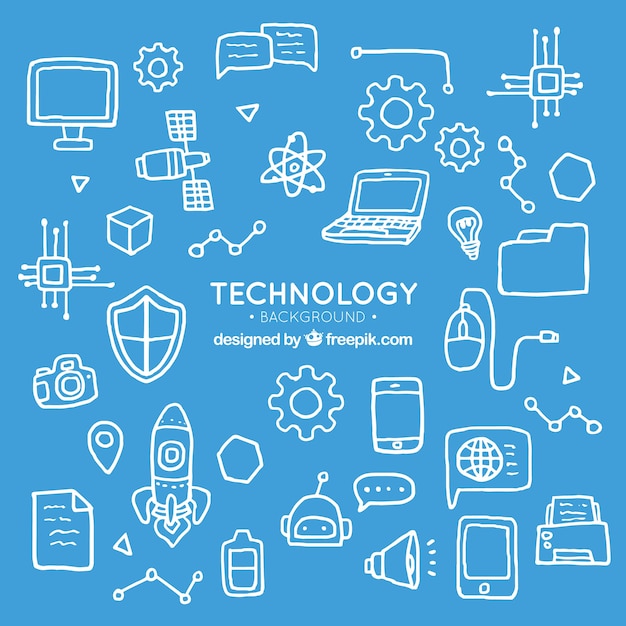 Fondo de elementos de tecnología en estilo hecho a mano