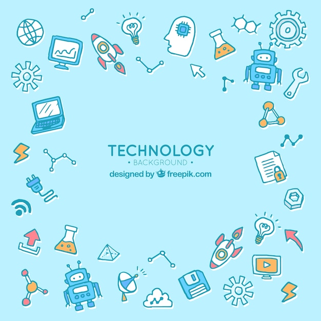 Fondo de elementos de tecnología en estilo hecho a mano