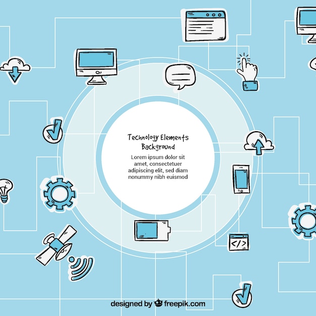 Vector gratuito fondo de elementos de tecnología en estilo hecho a mano