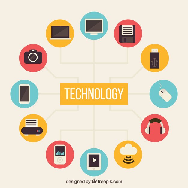 Fondo de elementos de tecnología en estilo plano