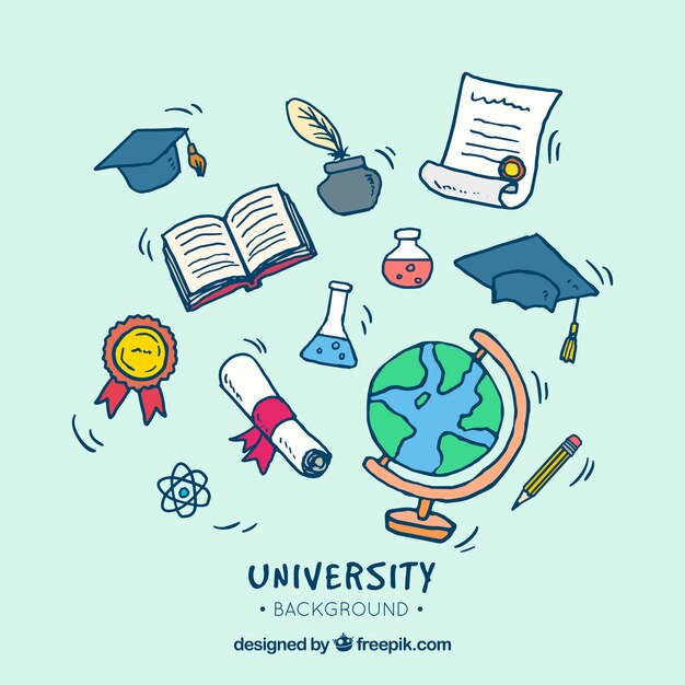 Fondo de elementos de universidad en estilo hecho a mano