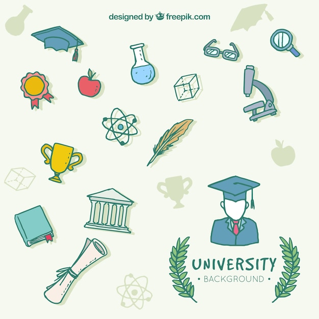 Vector gratuito fondo de elementos de universidad en estilo hecho a mano