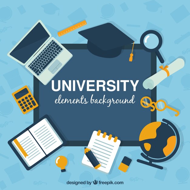 Fondo de elementos de universidad en estilo plano